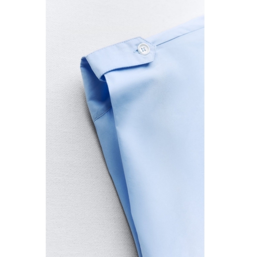 Zara  Poplin Sleeveless Collared Shirt Midi Dress Blue - Picture 15 of 16